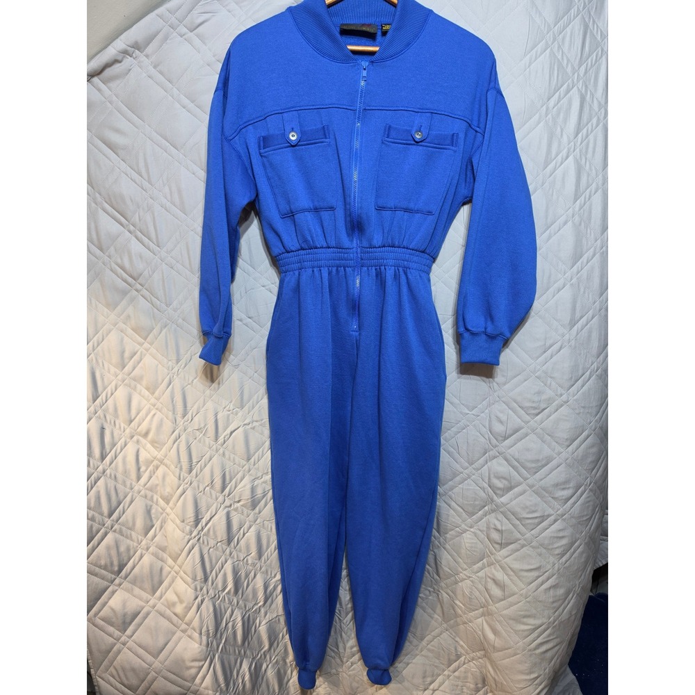 Vintage Active Elements Blue Fleece Zip Front Jumpsuit Small 80s 90s Retro